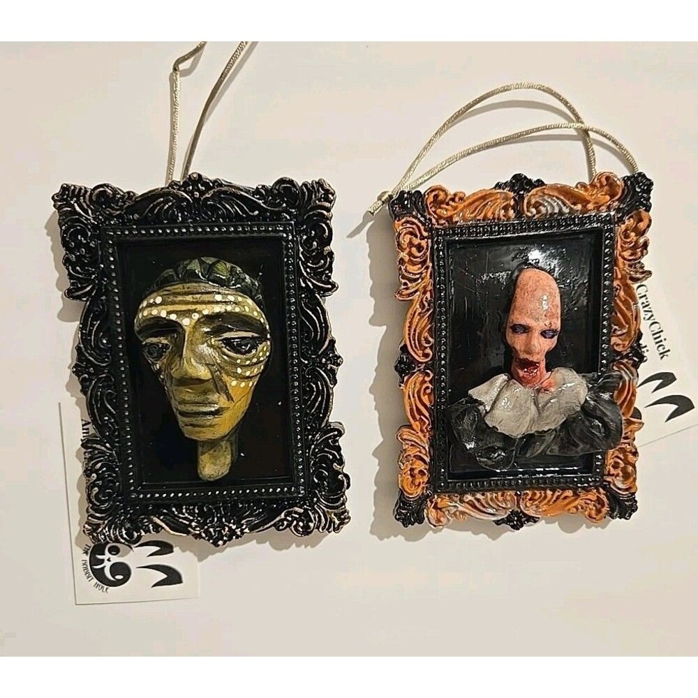 OOAK Oddity Art Sculpt Evil Scary Clown & Tribal Creature, Lot of 2 Magnets